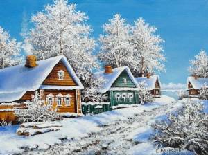 Раскраска зимняя деревня #35 #317344