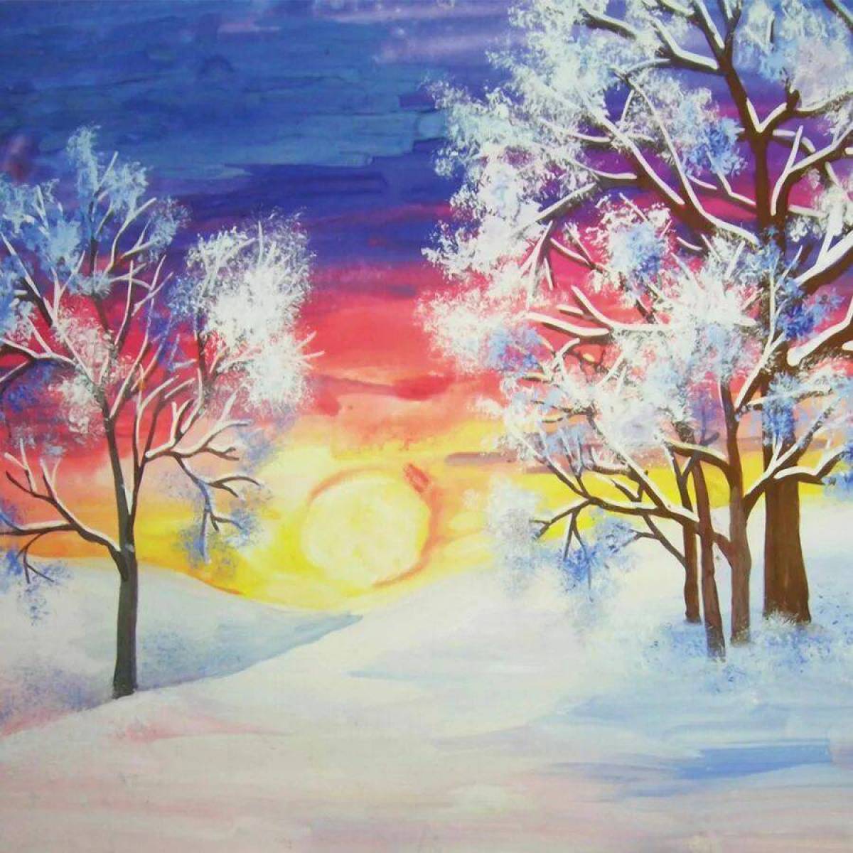 Зимний пейзаж рисунок #10