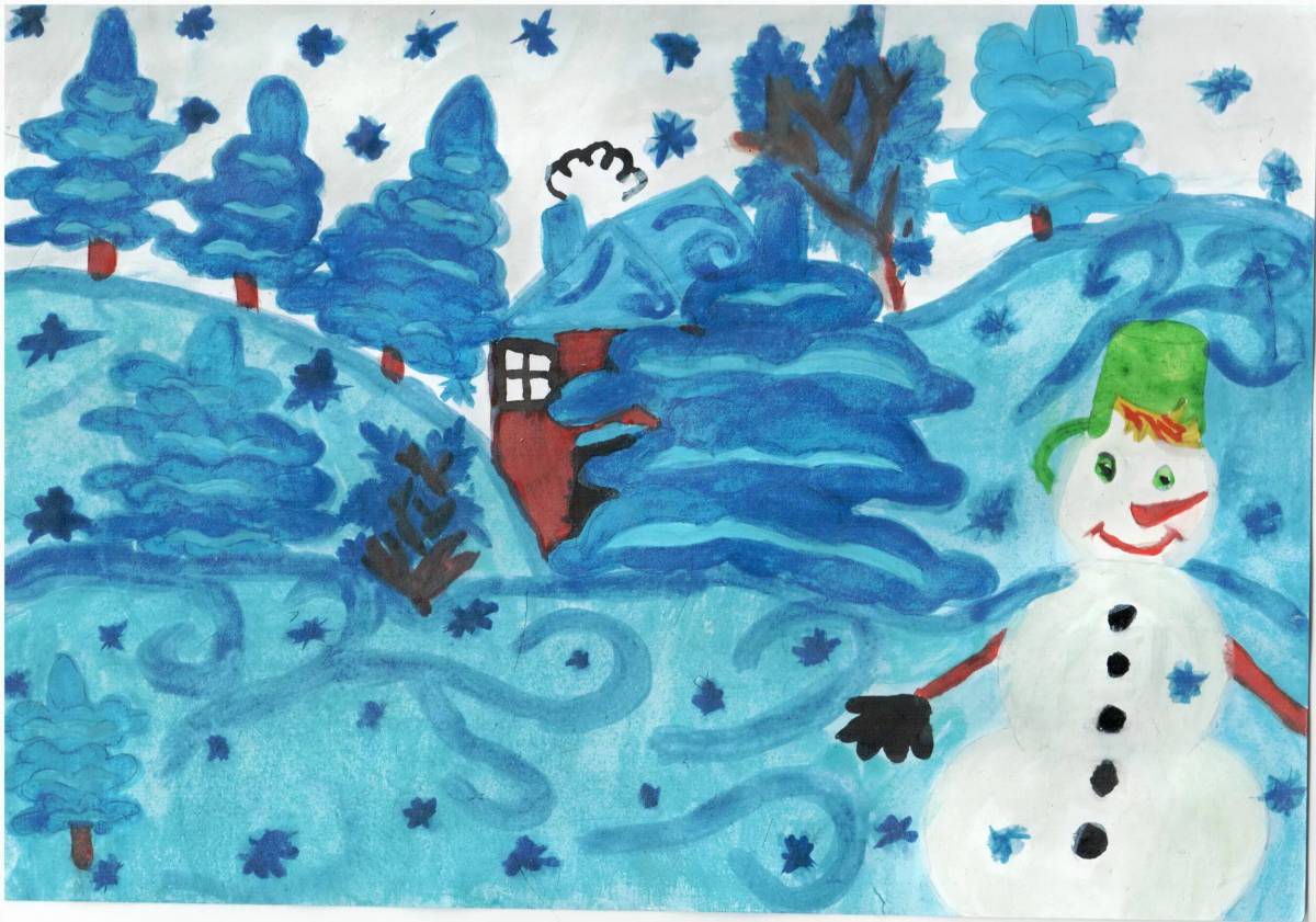 Зимний пейзаж рисунок для детей #7