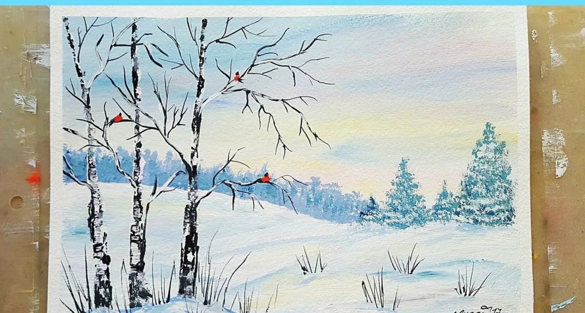 Зимний пейзаж рисунок для детей #8