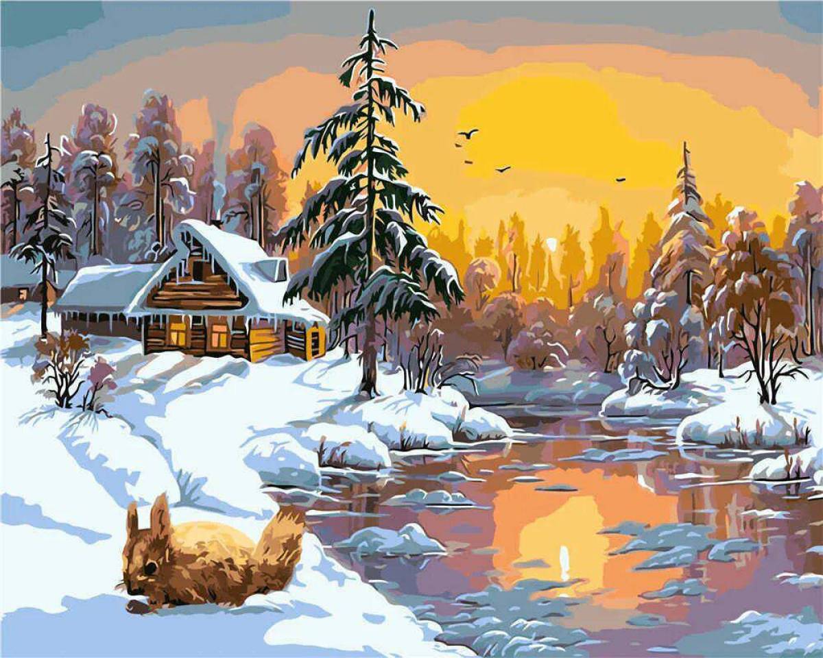 Зимний пейзаж рисунок для детей #11
