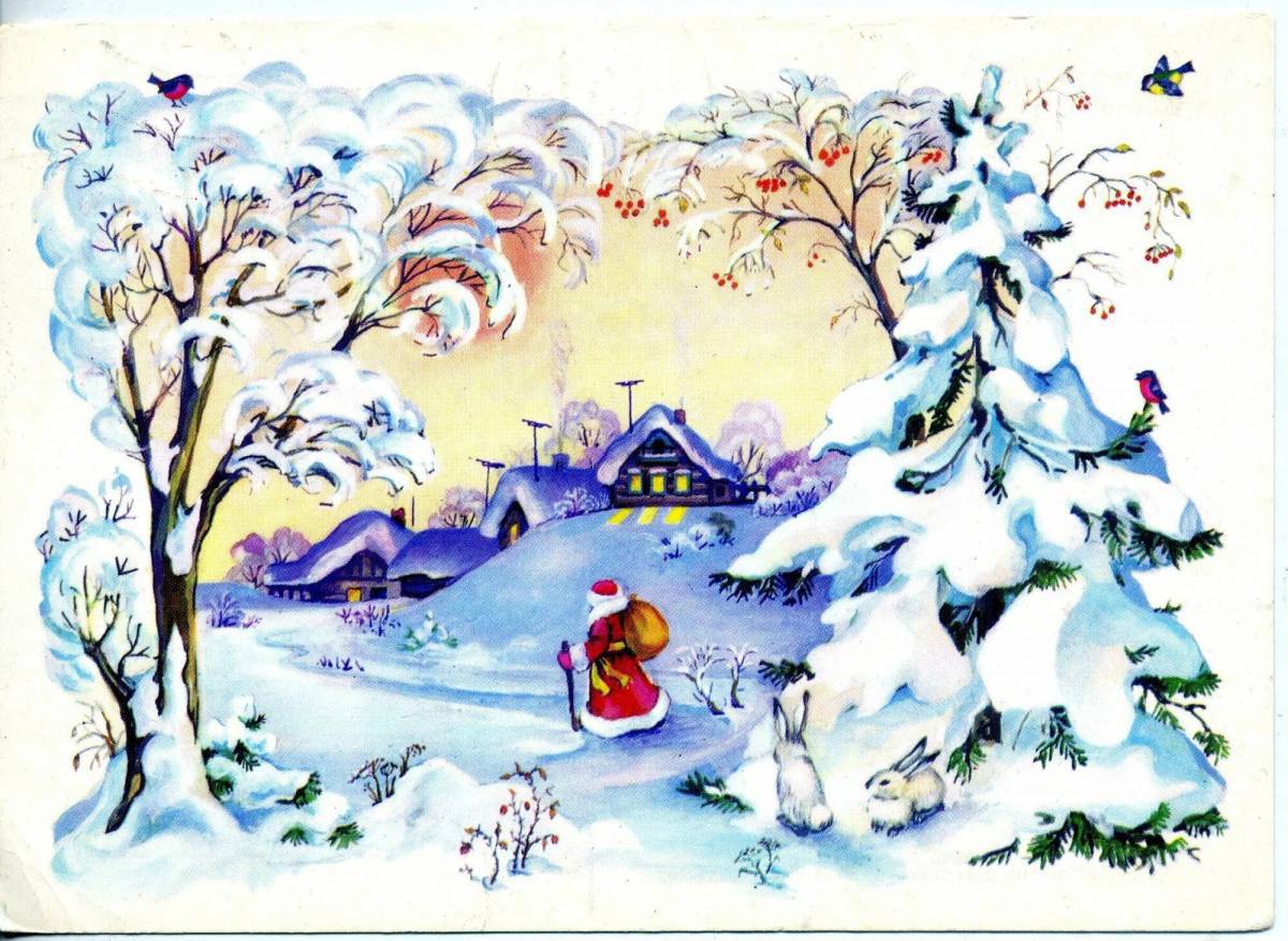 Зимний пейзаж рисунок для детей #18