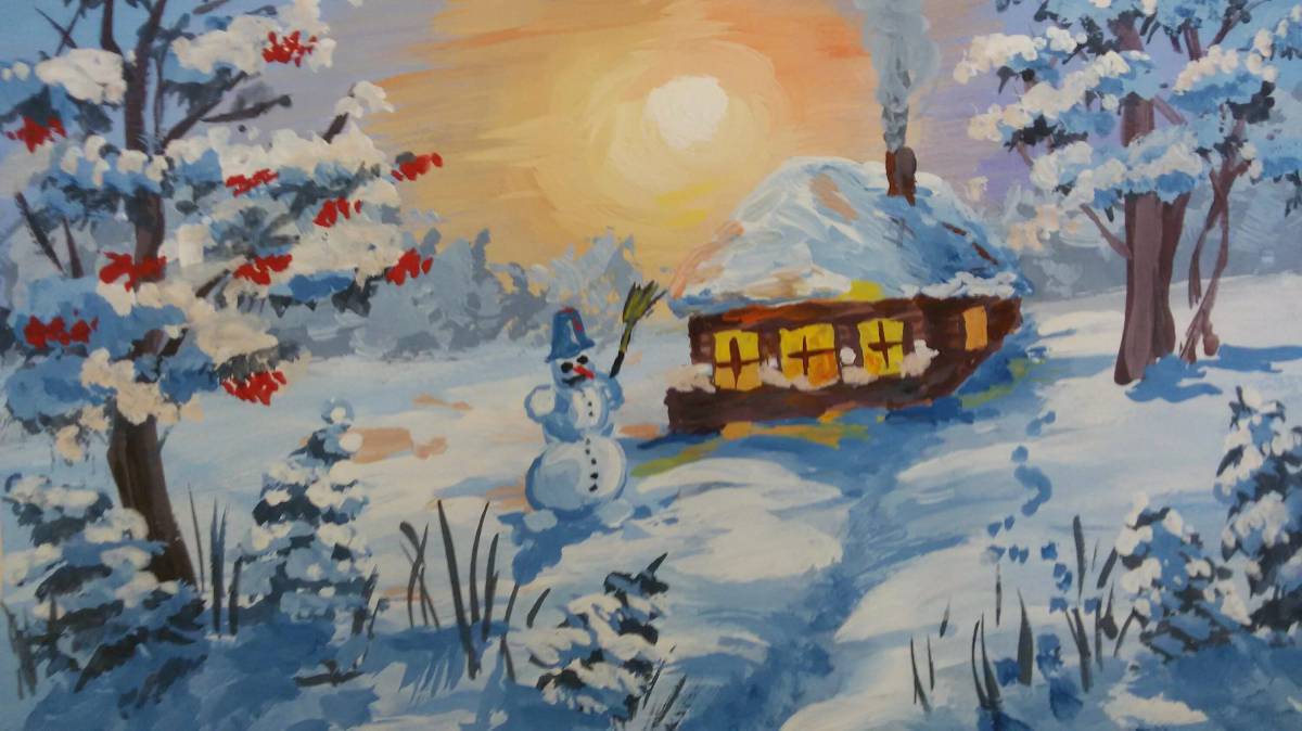 Зимний пейзаж рисунок для детей #22