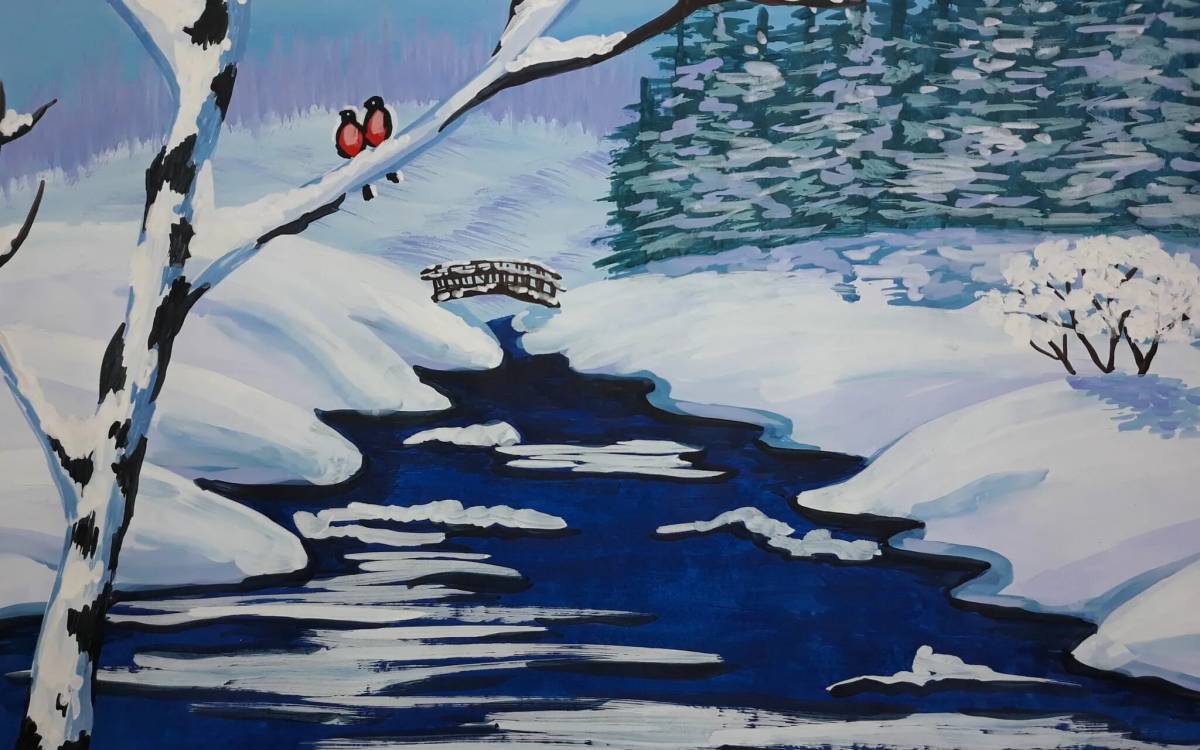 Зимний пейзаж рисунок для детей #24