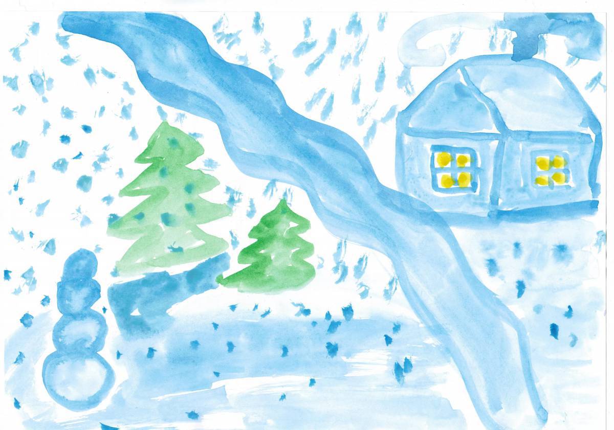 Зимний пейзаж рисунок для детей #28