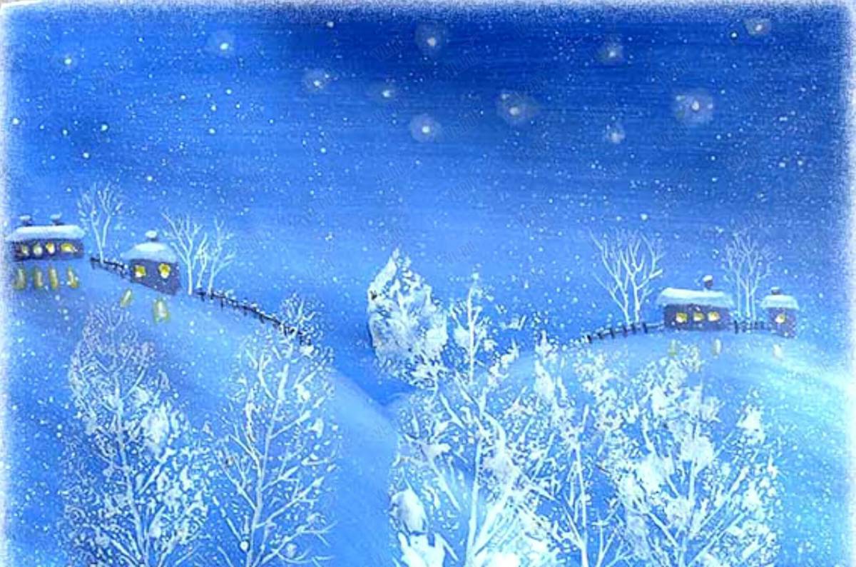 Зимний пейзаж рисунок для детей #36