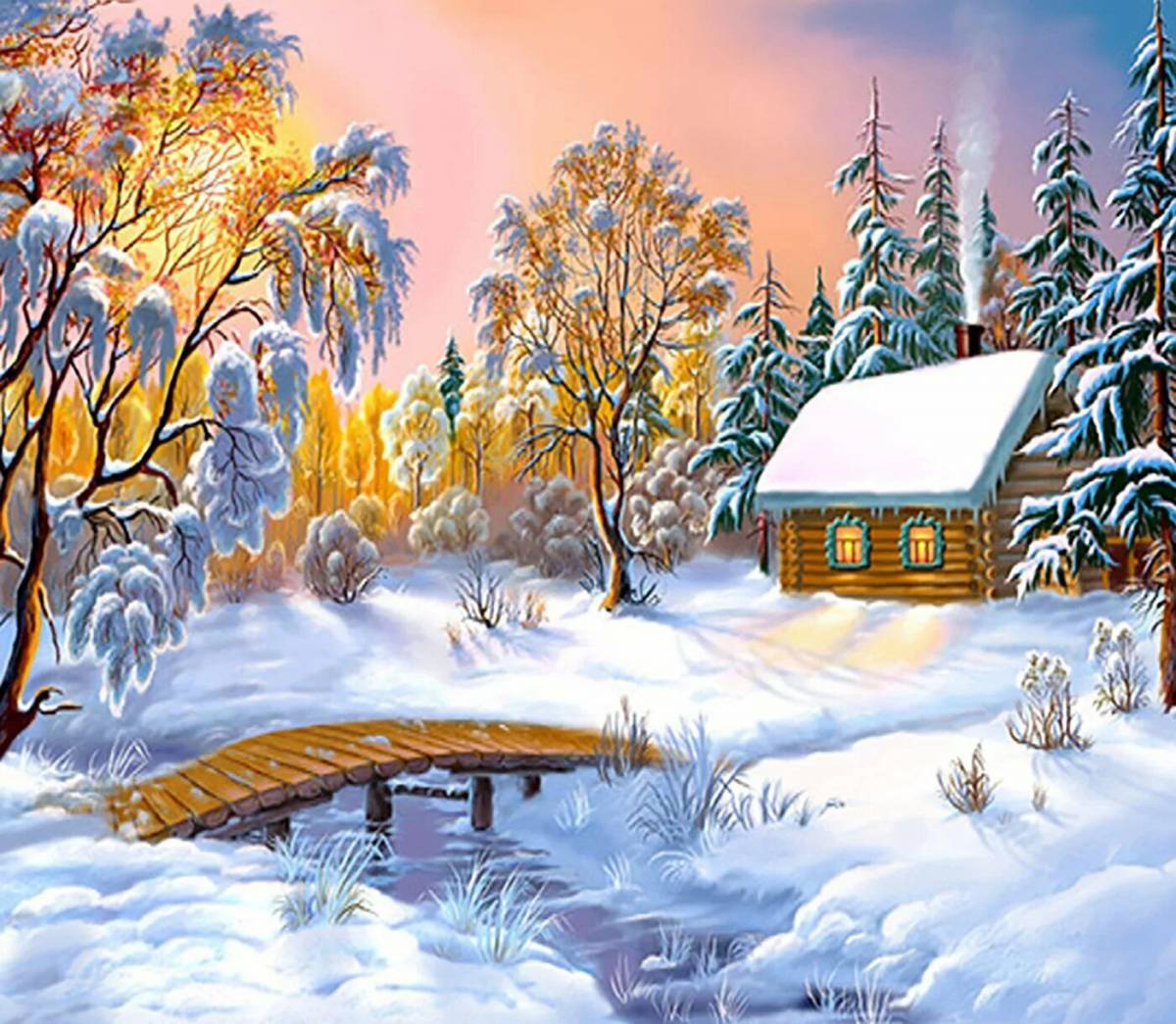 Зимний пейзаж рисунок Изображения – скачать бесплатно на Freepik