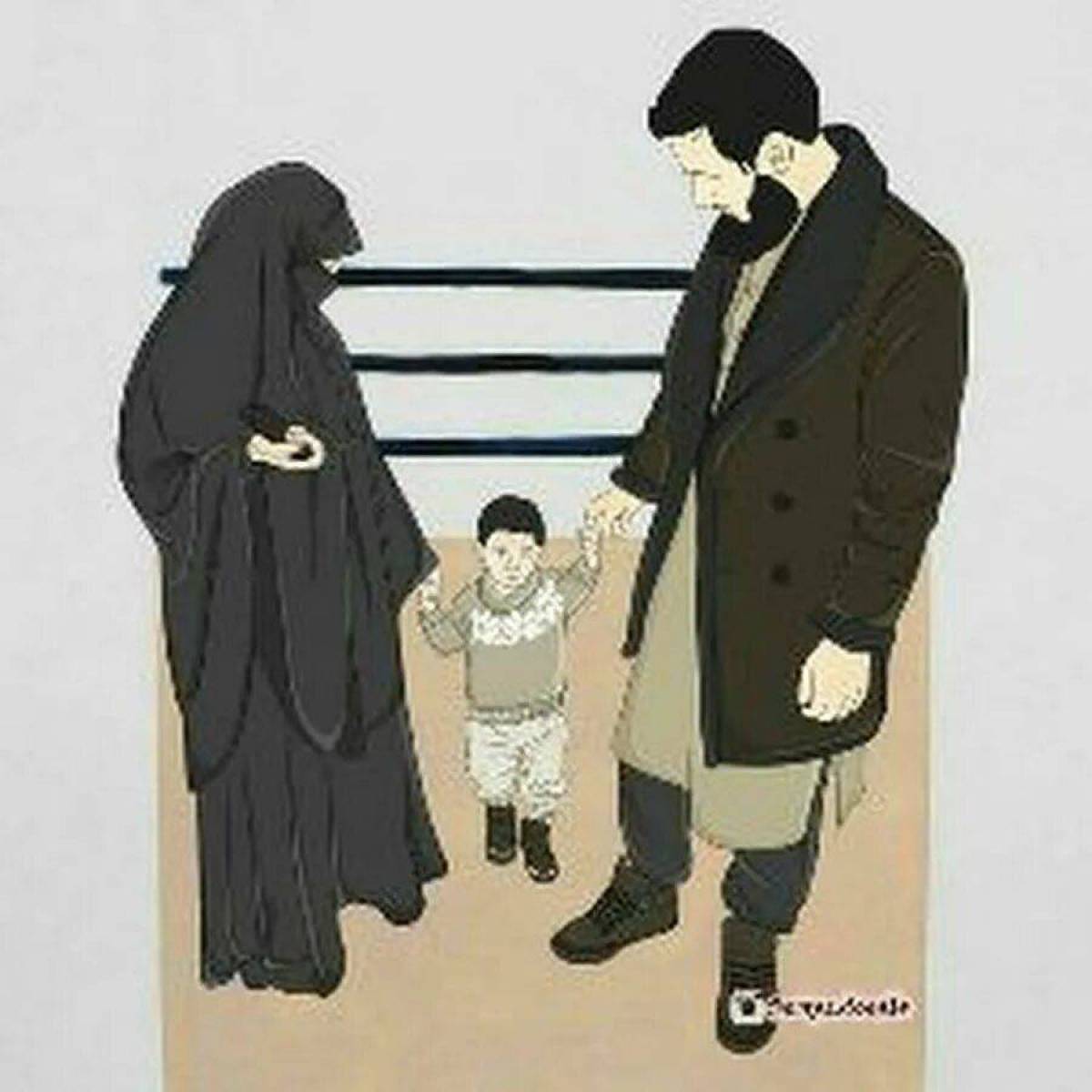 Дети мужа в исламе. Никаб Муслима картина. Семья шариат никаб. Мусульманские иллюстрации.