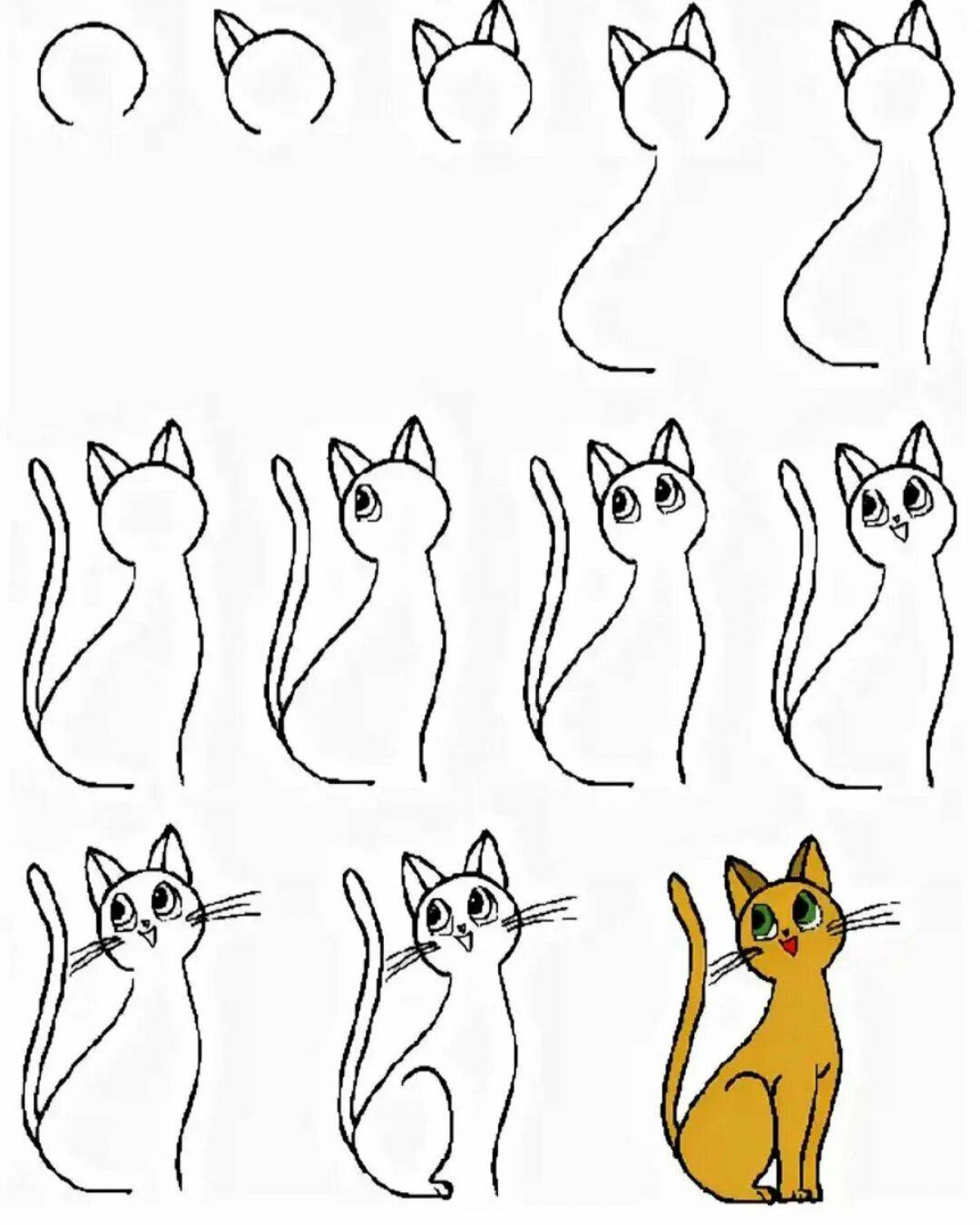 Рисуем карандашом детям поэтапно для начинающих. Простые рисунки для срисовки для детей. Простые рисунки для срисовывания. Поэтапное рисование кошки. Этапы рисования кошки.