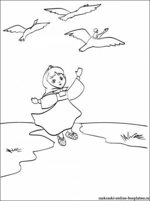 Раскраска к сказке гуси лебеди для детей шаблоны #28 #329679
