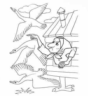 Раскраска к сказке гуси лебеди для детей шаблоны #38 #329689