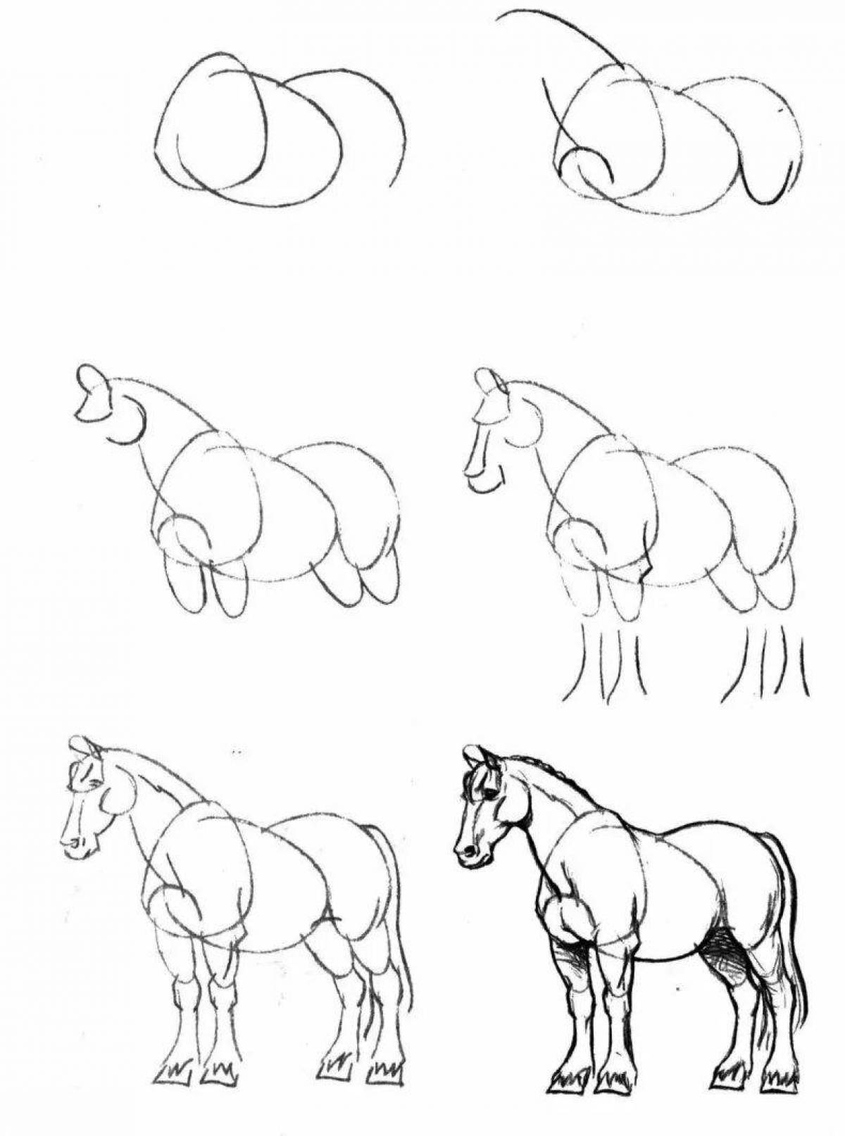 Учимся рисовать поэтапно для начинающих с нуля. Лошадь карандашом. Поэтапное рисование лошади. Рисунки животных карандашом для начинающих. Рисунки лошади карандашом для начинающих.