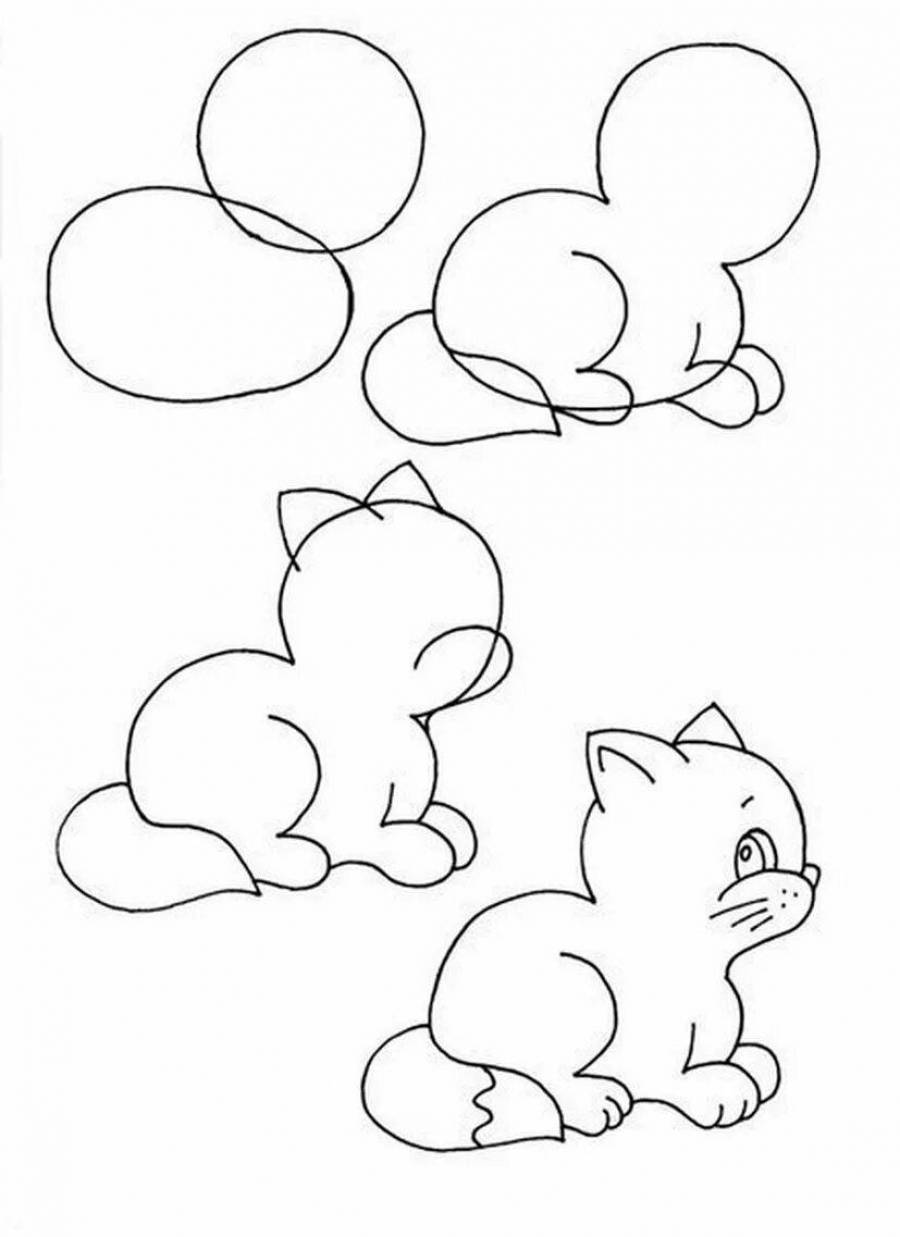 Картинки поэтапно. Поэтапное рисование для детей. Поэтапное рисование кошки для детей. Рисунок легкий. Рисунки длярисованичя.