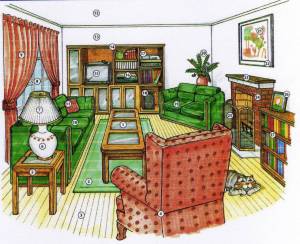 Раскраска квартира с мебелью для детей #7 #338106