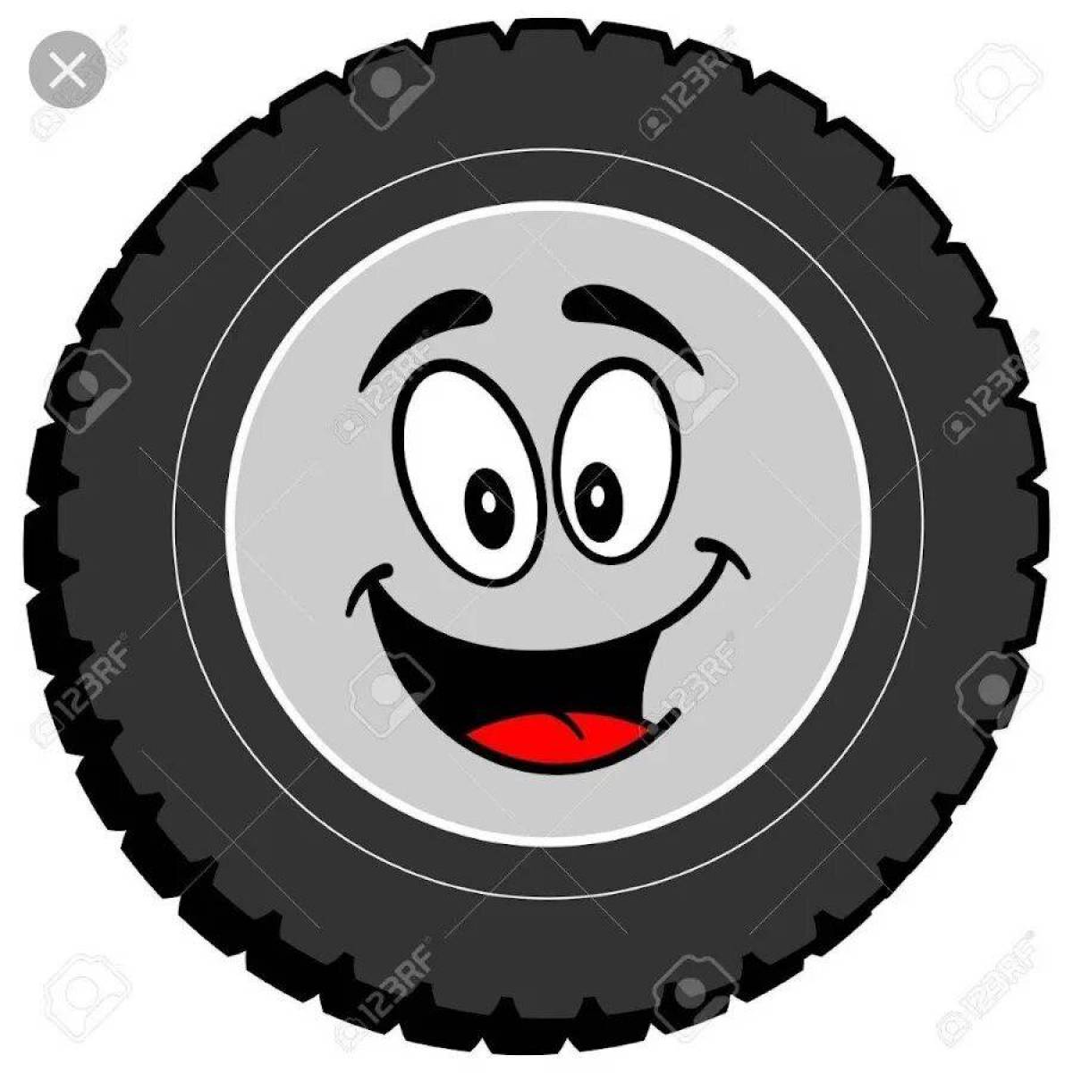 Веселые колеса 6. Шины мультяшные. Колесо от машины мультяшное. Изображение колеса для детей. Рисунок колеса автомобиля.