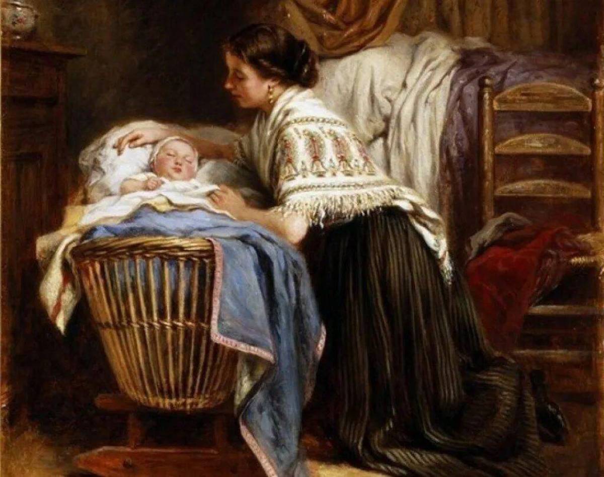 Первая колыбельная. «Женщина и младенец в колыбели», Хоха. Мама поет колыбельную ребенку. Младенец в колыбельке. Колыбель картина.