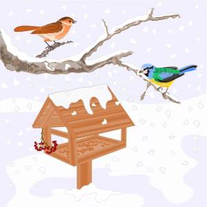 Раскраска кормушка с птицами зимой для детей #1 #347510