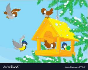 Раскраска кормушка с птицами зимой для детей #3 #347512
