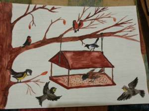 Раскраска кормушка с птицами зимой для детей #15 #347524