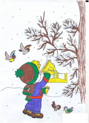 Раскраска кормушка с птицами зимой для детей #16 #347525