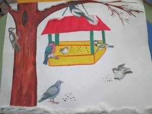 Раскраска кормушка с птицами зимой для детей #22 #347531