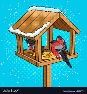 Раскраска кормушка с птицами зимой для детей #24 #347533