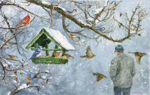 Раскраска кормушка с птицами зимой для детей #29 #347538