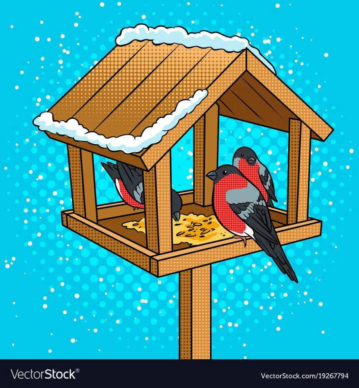 Кормушка с птицами зимой для детей #24
