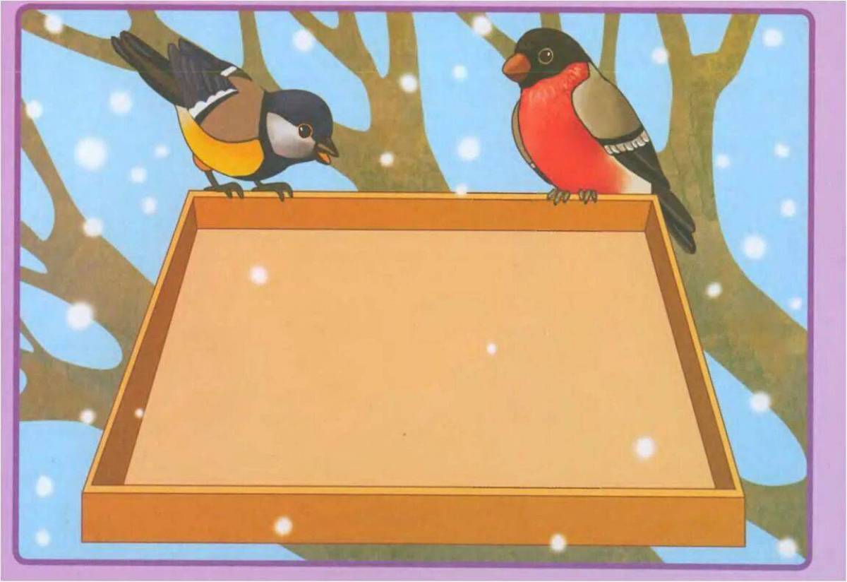 Кормушка с птицами зимой для детей #34