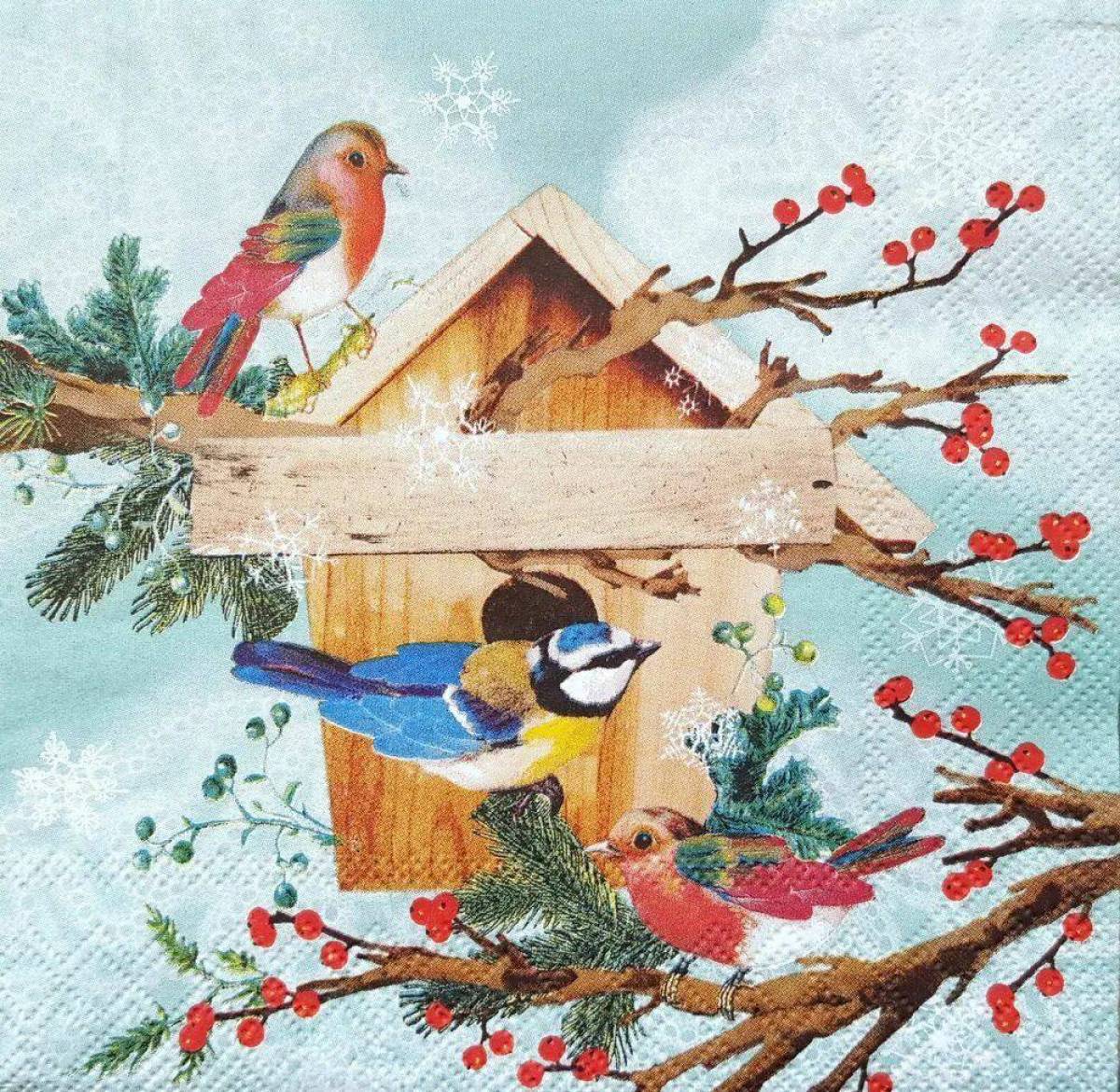 Кормушка с птицами зимой для детей #35