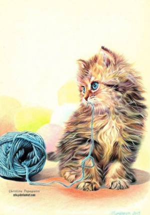 Раскраска кот с клубком #8 #349704