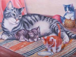 Раскраска кошка с котятами для детей #1 #352896