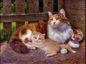 Раскраска кошка с котятами для детей #12 #352907