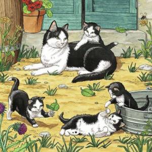 Раскраска кошка с котятами для детей #13 #352908