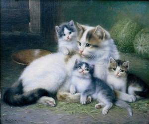 Раскраска кошка с котятами для детей #24 #352919