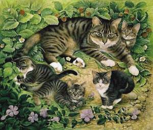 Раскраска кошка с котятами для детей #38 #352933