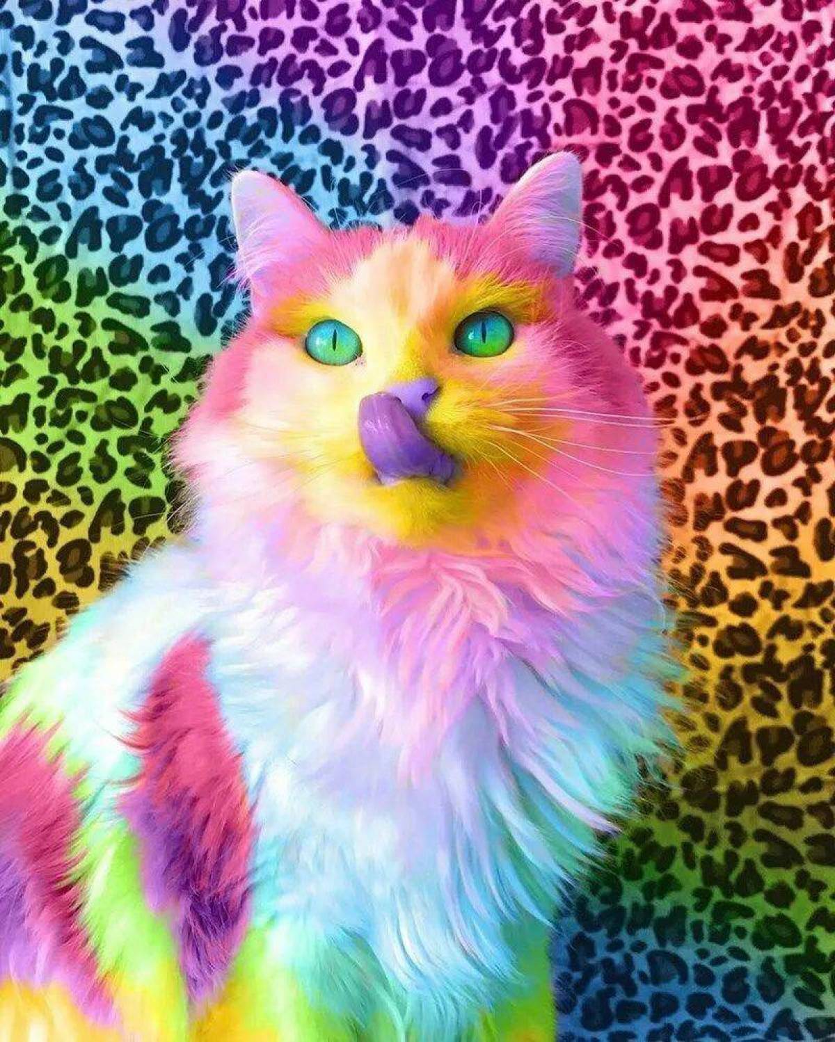 Цветные картинки кошек. Разноцветная кошка. Радужная кошка. Радужный котэ. Яркие животные.