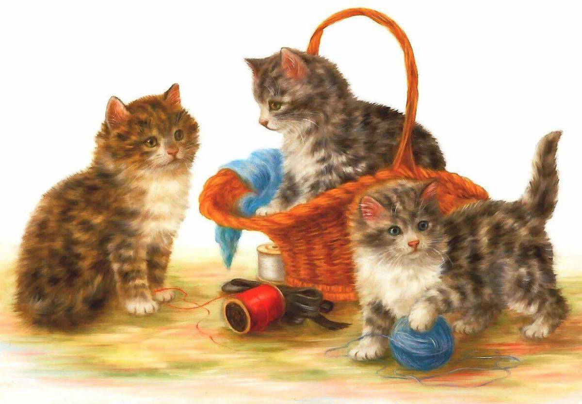 Кошка с котятами для детей #15