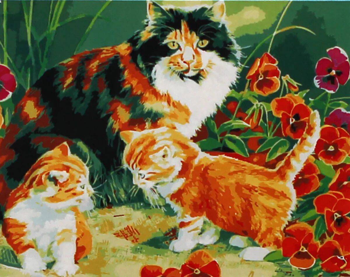 Кошка с котятами для детей #22