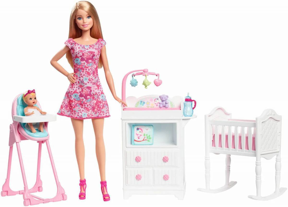 Игры для девочек куклы барби. Барби няня Скиппер с кроватками и пеленальным столиком. Барби няня и детский стульчик. Кукла Скиппер. Кукла Барби.