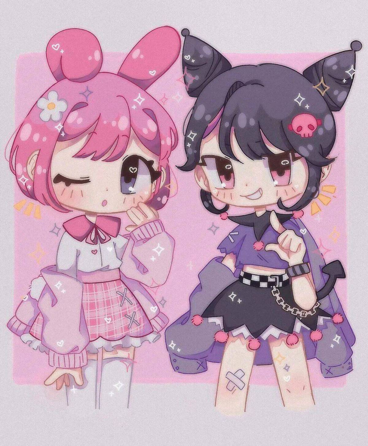 Мелоди куруми hello kitty. Kuromi and Melody. My Melody аниме. Куроми и май Мелоди аниме. Санрио хуманизация.