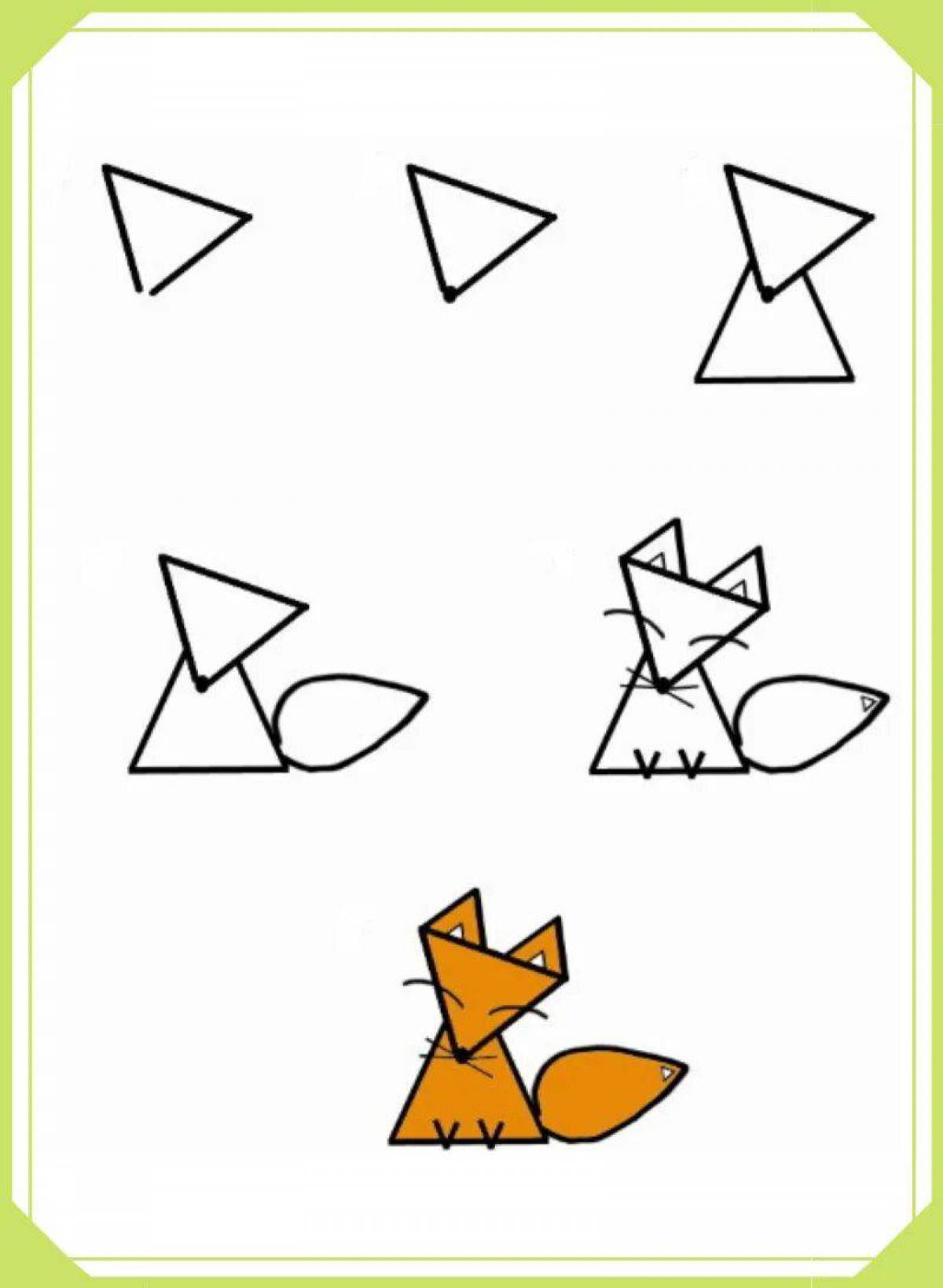 Лиса поэтапно карандашом. Рисование лиса. Картинки животных из геометрических фигур. Поэтапное рисование Лисенка. Лиса из треугольников аппликация.