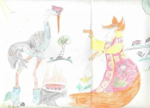 Раскраска лиса и журавль для детей #21 #370924