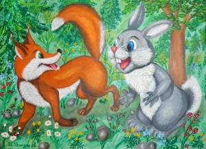 Раскраска лиса и заяц для детей #23 #370993