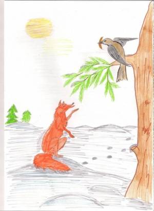 Раскраска лисица и ворона басня #25 #371364