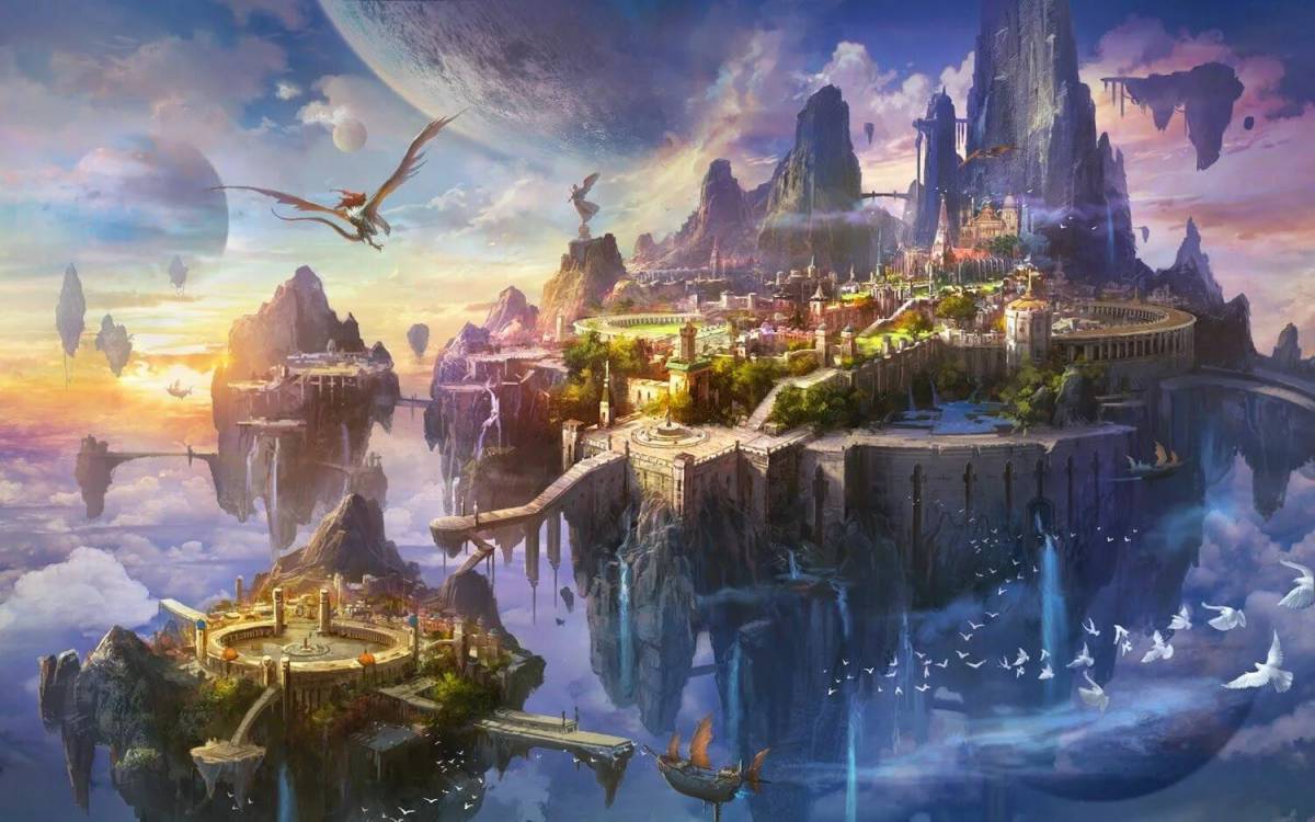 Фантастика магические миры. Небесный город Асгард. Королевство Синдрия дворец. Асгард мифология Скандинавии. Асгард город замок.