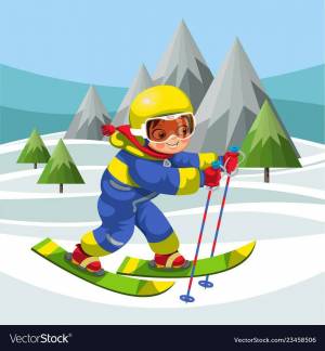 Раскраска мальчик на лыжах #11 #381498