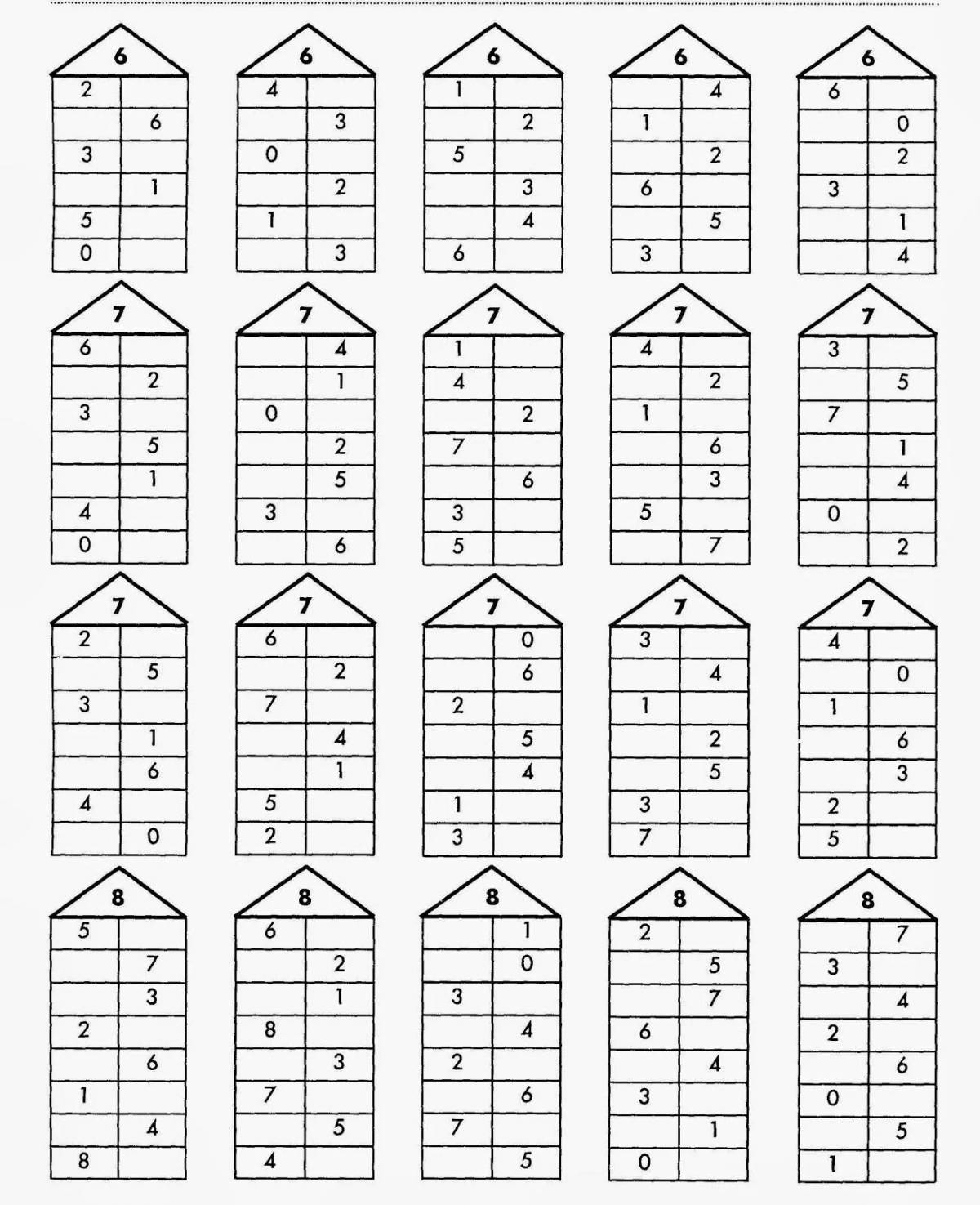 Состав чисел от 1 до 20 домики в картинках распечатать