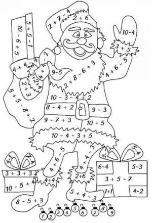 Раскраска математические новогодние 1 класс с примерами в пределах 10 #1 #387046