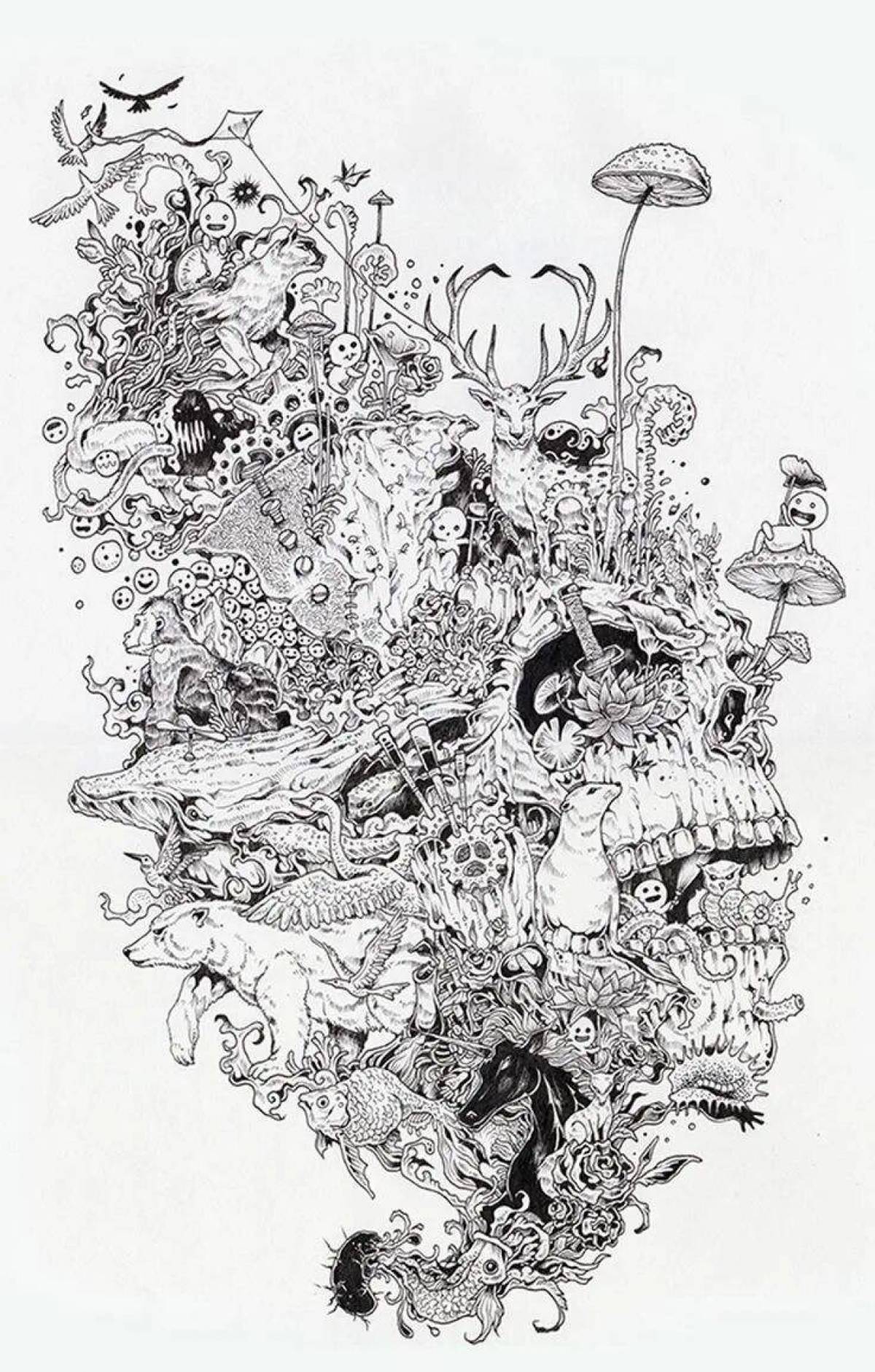 Экстремальные раскраски. Дудл Kerby Rosanes. Керби Розанес метаморфозы. Kerby Rosanes Хаяо Миядзаки. Керби Розанес Аниморфия.